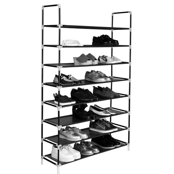8 Tiers Shoe Racks for Closet, Heavy Duty Shoe Organizer with Metal Tubes, Non-woven Fabric Shoe Storage, Rustproof Shoe Stand for Closet Dormitory Garage Foyer, 39" x 11" x 56", Black, Q4258