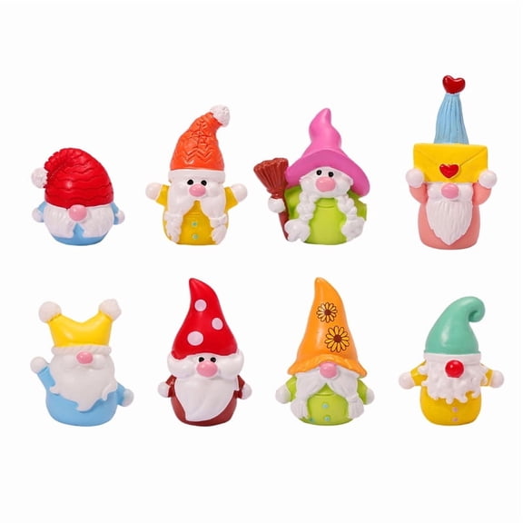 8 Tiny Resin Garden Gnomes Statues, Indoor Outdoor Decor, Wedding Favor, Desk Ornaments, Plant Accents & Present Ideas
