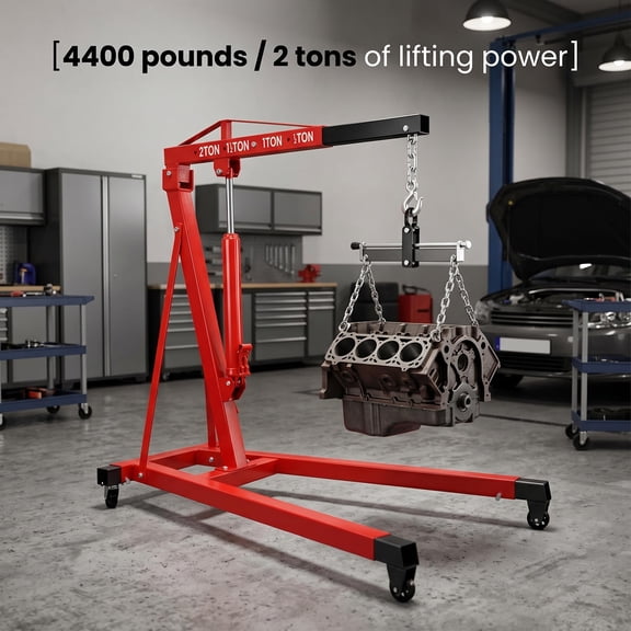 8 Ton Hydraulic Engine Hoist, 2 Ton 4400 lbs Red Cherry Picker Lift, Adjustable Extendable Boom Engine Crane with 4 Universal 360 Casters, Engine Hoist for Workshop Car Engine Disassembly