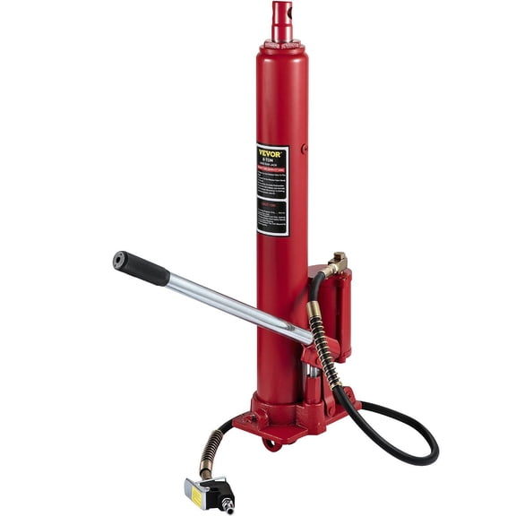 8-Ton Hydraulic Pneumatic Long Ram Jack with Single Piston Pump,Clevis Base,Manual Cherry Picker Handle,Ideal for Garage Shop Cranes and Engine Lift Hoists
