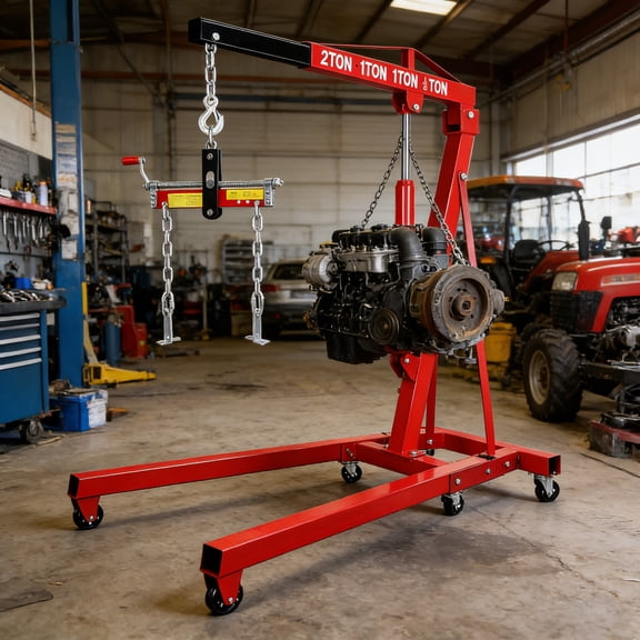 8-Ton Hydraulic Pump Engine Hoist with Lever, 2 Ton/4400 LBS, Heavy Duty Cherry Picker Shop Crane with Folding Design & 360° Casters, Engine Crane with Leveler for Construction Sites, Engine Lifting