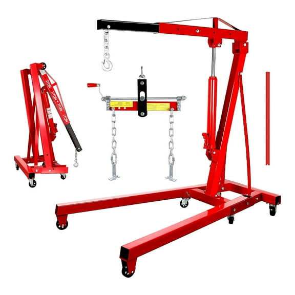 8-Ton Pump Hydraulic Engine Hoist with Lever, 2 Ton, Cherry Picker Shop Crane with Telescoping Boom & 6 Casters, Engine Crane with Leveler for Garage Maintenance, Industrial Use, Warehouse Loading