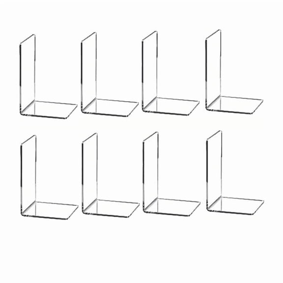 8 Transparent Bookends Acrylic Bookshelf L-Shaped Bookend Picture Book Album Compartment Board Storage Clip