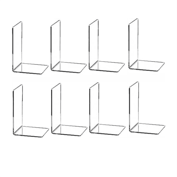 8 Transparent Bookends Acrylic Bookshelf L-Shaped Bookend Picture Book Album Compartment Board Storage Clip