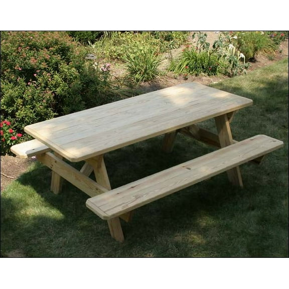 8' Treated Pine Picnic Table with Attached Benches