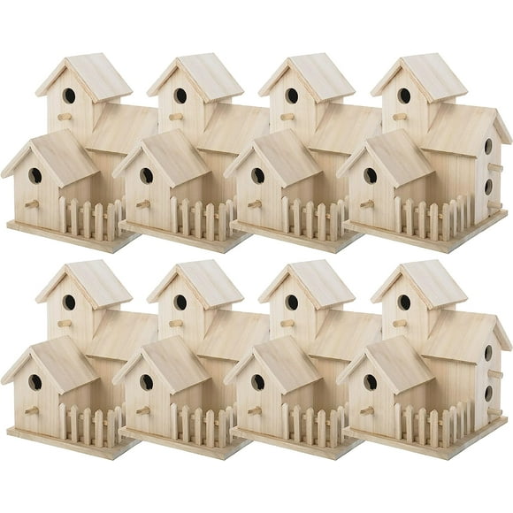 8" Triple Wooden Birdhouse by Make Market - Unfinished Birdhouse Made of 100% Wood - Bulk 8 Pack