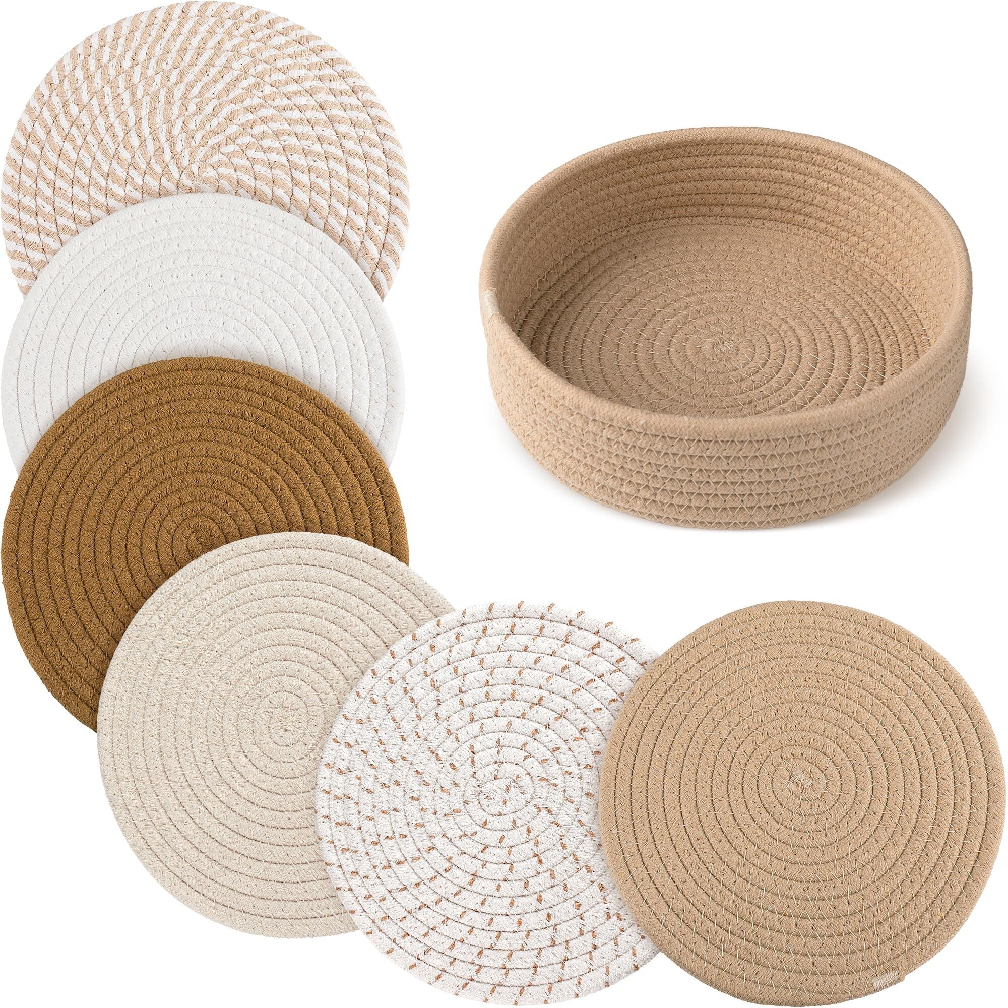8" Trivets for Hot Dishes, Hot pots and Pans,6 Heat Resistant Hot Pads and Storage Basket 1 Pack,Pot Holders for Kitchen, Hot Plate Mats for Kitchen Countertops - Walmart.com