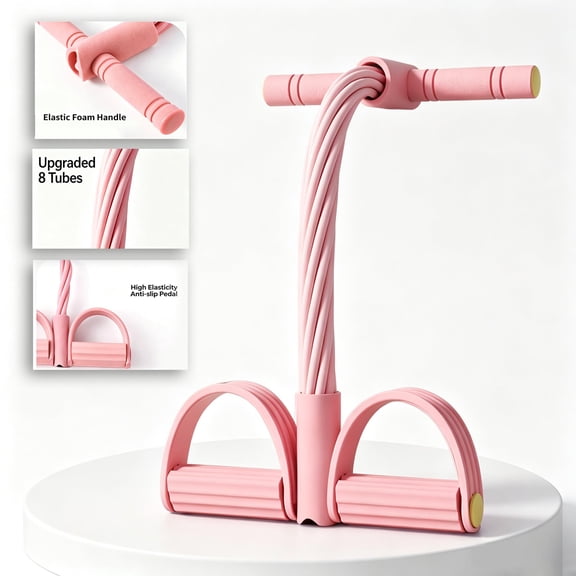 8 Tube Foot Pedal Pull Rope, Shoulder Open Back Beauty Trainer, Multifunctional Sit-Up Auxiliary Yoga Fitness Resistance Band for Full Body Workout