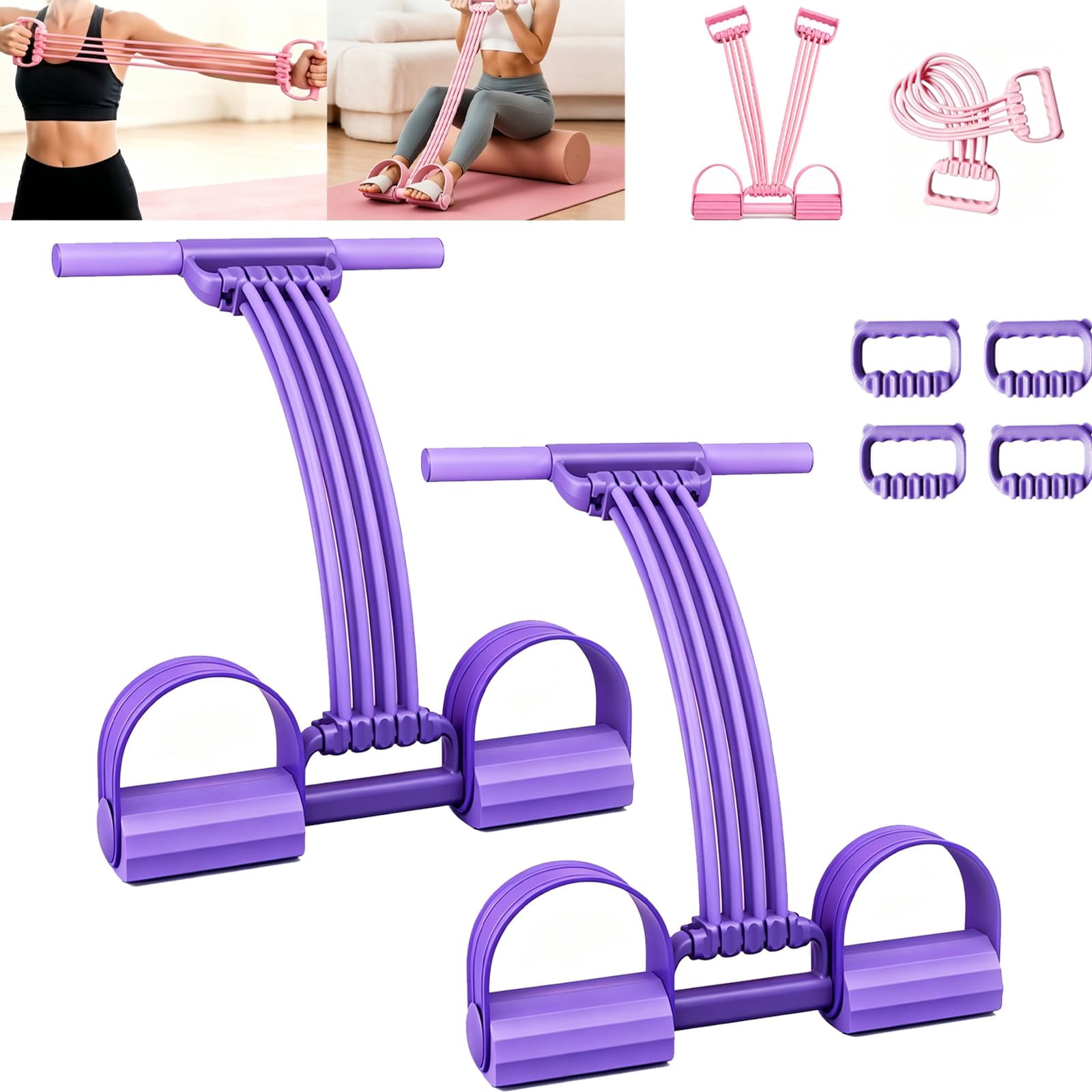 8 Tube Pedal Resistance Band with Handle – 3-in-1 Latex Foot Pedal Trainer for Back Stretch, Chest Expand, Home & Travel Gym