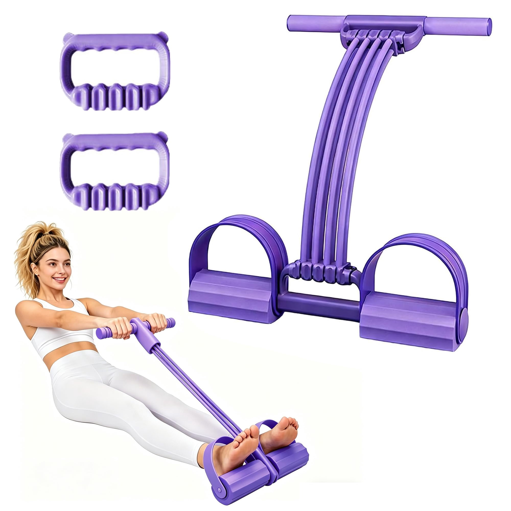 8 Tube Pedal Resistance Band with Handle, Upgraded Manual Tension Foot Trainer, Multifunction Rubber Fitness Band for Abdomen Waist Arm Leg Workout