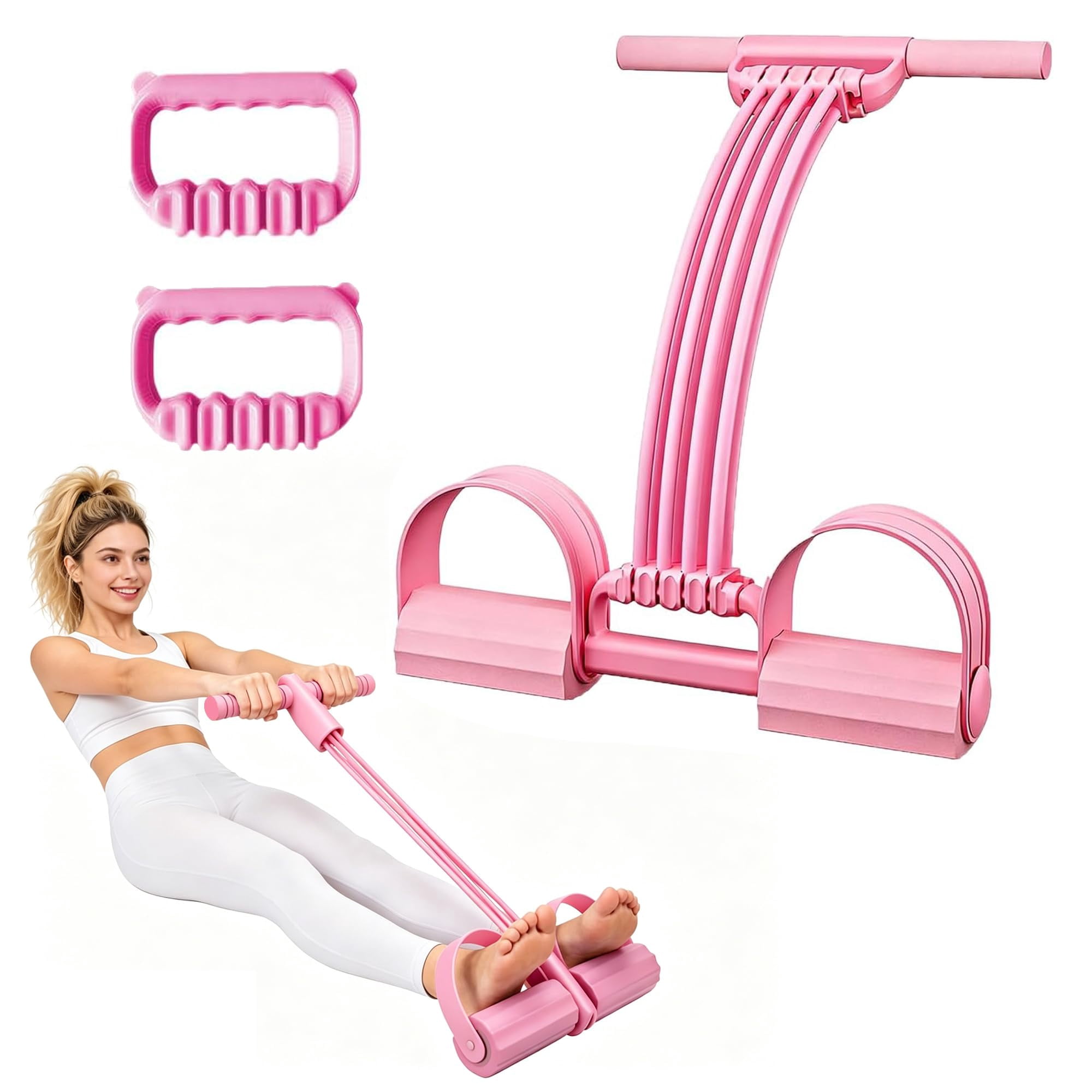 8 Tube Pedal Resistance Band with Handle, Upgraded Manual Tension Foot Trainer, Multifunction Rubber Fitness Band for Abdomen Waist Arm Leg Workout