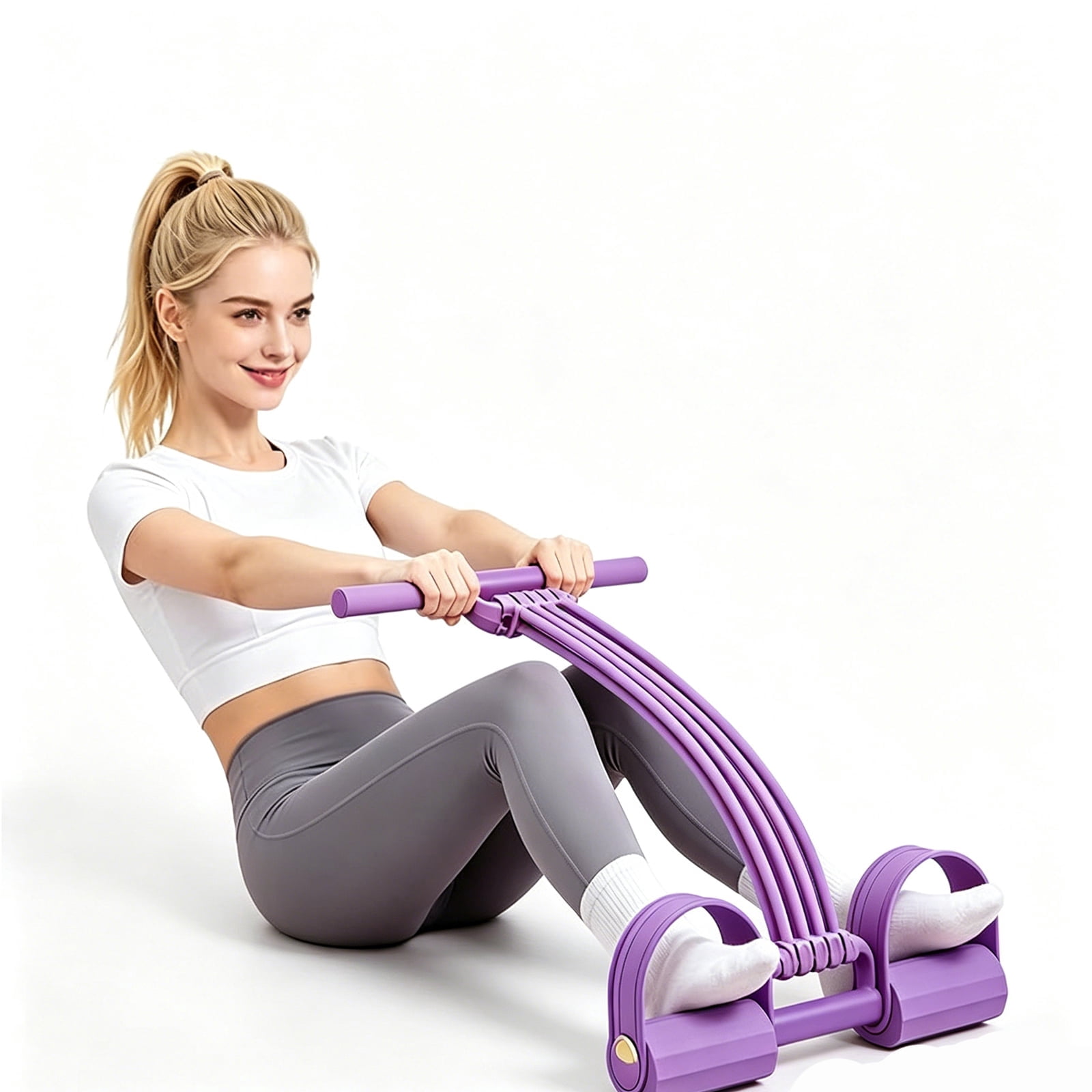 8-Tube Resistance Bands with Handles & Foot Pedals, Adjustable Tension Fitness Equipment for Full-Body Workout, Legs Arms Abs Training, Pink