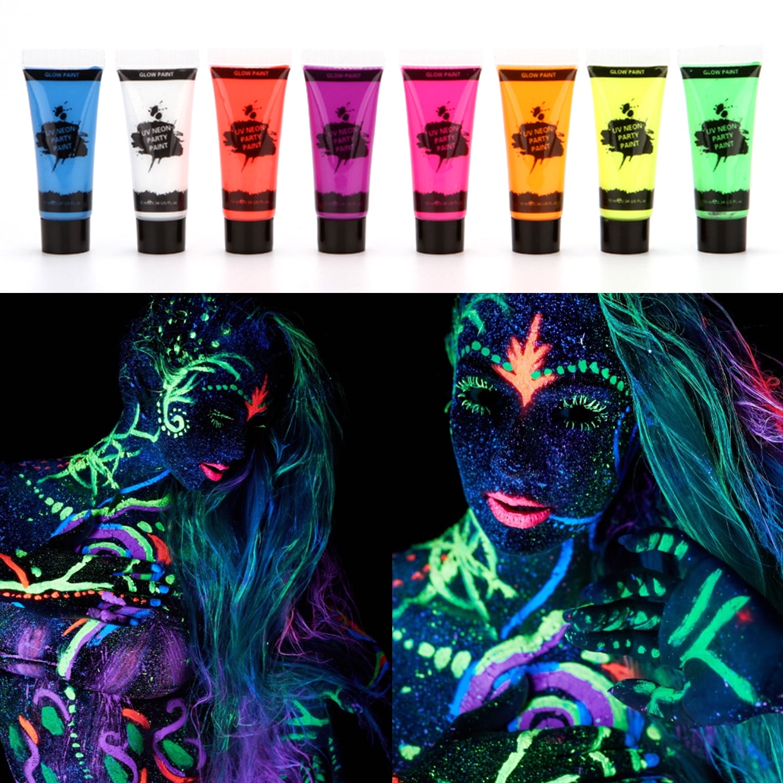 8 Tubes 10ml0.34oz Neon Face & Body Paint 8 Colors Neon Fluorescent