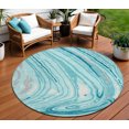 thumbnail image 1 of HomeRoots 601310 8 ft. Turquoise Teal Blue & Gray Round Abstract Washable Indoor & Outdoor Area Rug, 1 of 5