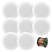 8 Two-Way In-Ceiling In-Wall 8 Ohm Speakers with 70V Transformer 8 Speakers, 16-Gauge 50 Foot Speaker Wire