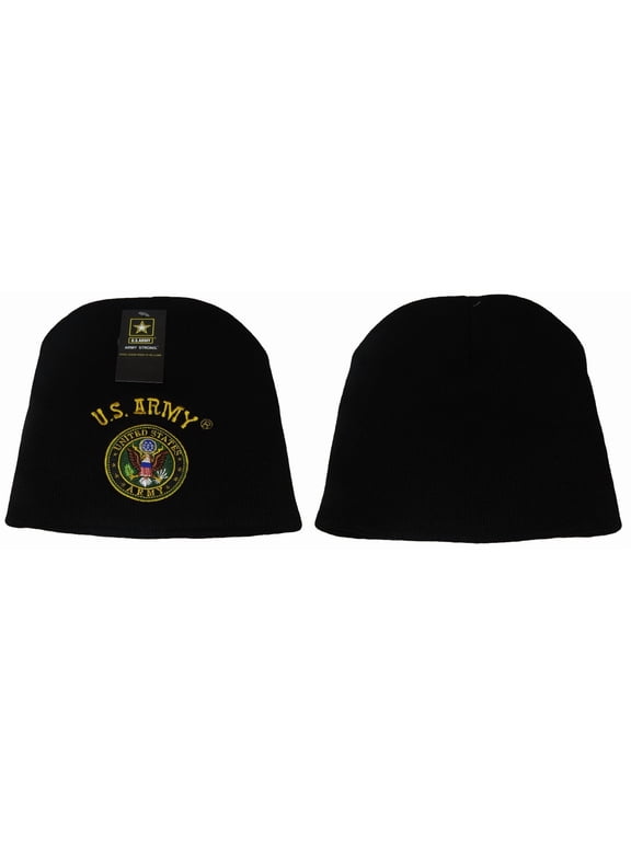8" U.S. Army Emblem Military Black Embroidered Beanie Skull Cap Hat WIN601B TOPW