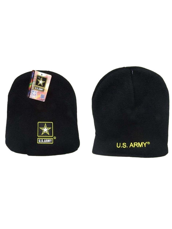 8" U.S. Army Star Military Black Embroidered Beanie Skull Cap Hat
