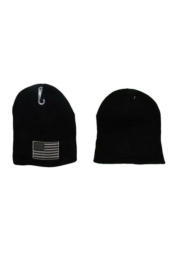 8" USA American Flag Tactical Black Embroidered Beanie Skull Cap Hat WIN610 TOPW
