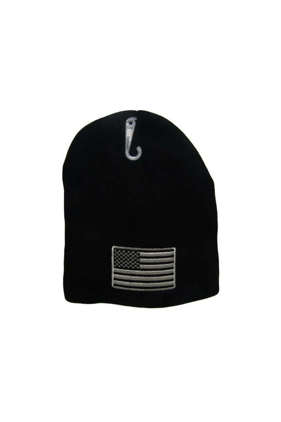 8" USA American Flag Tactical Black Embroidered Beanie Skull Cap Hat WIN610 TOPW
