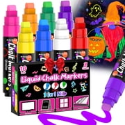 8 UV Neon Chalk Markers Glow in the Dark under Blacklight, 10mm 3 In 1 Nib Jumbo Liquid Chalk Pens for Halloween Party Car Window Glass Chalkboard Blackboard Bistro Menu Signs Poster Painting DIY