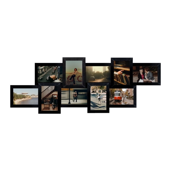 8-Unit Wall Hanging Family Collage Picture Frame - Black Gallery Style - 33 x 15 inches