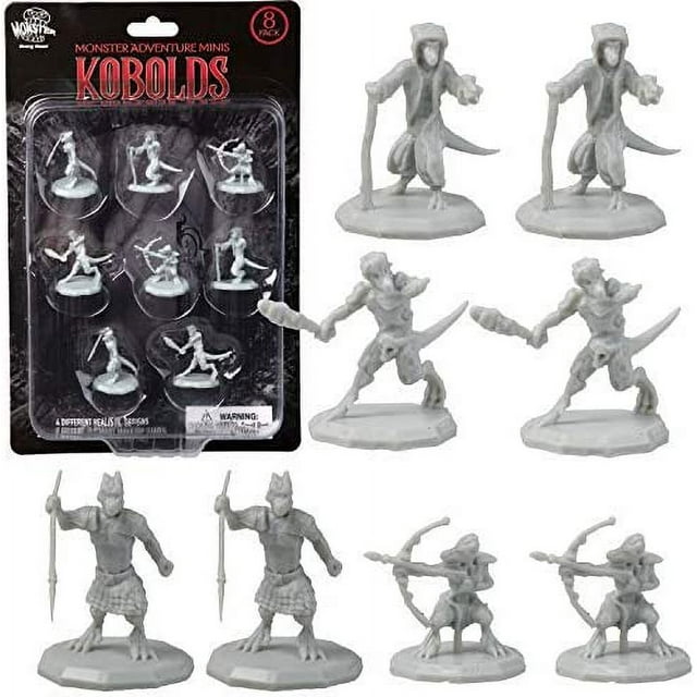 8 Unpainted Fantasy Kobold Mini Figures- All Unique Designs- 1" Hex-Sized Compatible with DND Dungeons and Dragons & Pathfinder and All RPG Tabletop Games