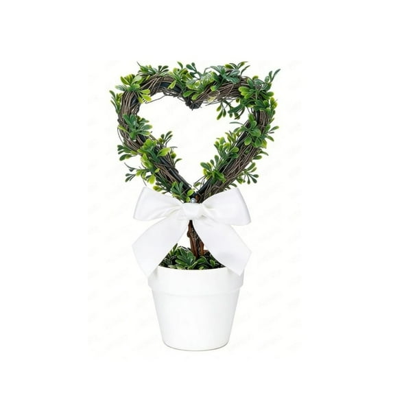 8" Valentines Heart Topiary, Artificial Hollow-out Heart Boxwood Plant with Pot, Valentines Decorations, Realistic Fake Topiary Tree for Indoor Outdoor Tabletop Porch Office Home Decor(White)