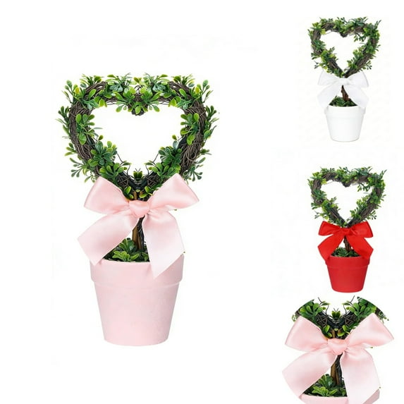 8" Valentines Heart Topiary, Artificial Hollow-out Heart Shaped Boxwood Plant with Pot, Valentines Decorations, Realistic Fake Topiary for Indoor Outdoor Tabletop Porch Office Home Shelf Decorations