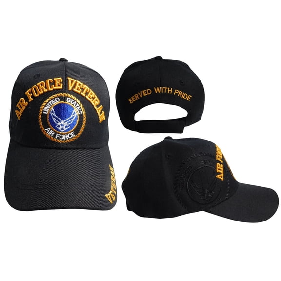 US Air Force Veteran Wings Shadow Served With Pride Black Embroidered Cap Hat