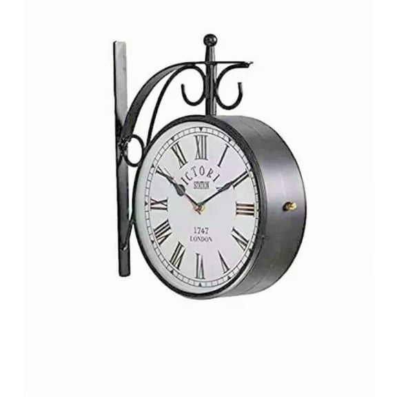 8" Vintage Railway Station Clock Victoria Double Sided Station Clock Nautical Railway Wall Clock Home Decorative Wall Clock