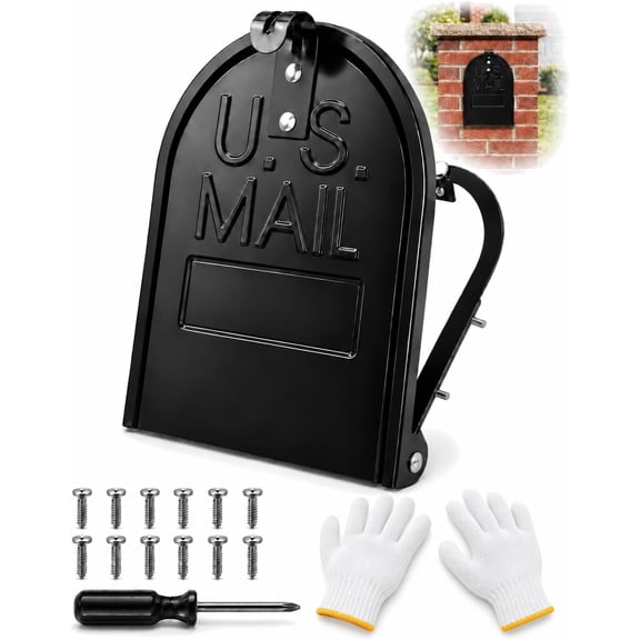 8" W x 10" H Mailbox Door Replacement - Black Metal Snap-in Front Panel with Easy Installation Kit Fits Standard Residential Mailboxes Brick (8" H)