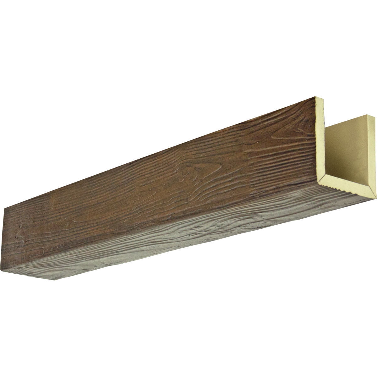 8"W x 10"H x 22'L 3-Sided (U-beam) Sandblasted Endurathane Faux Wood Ceiling Beam, Premium Hickory