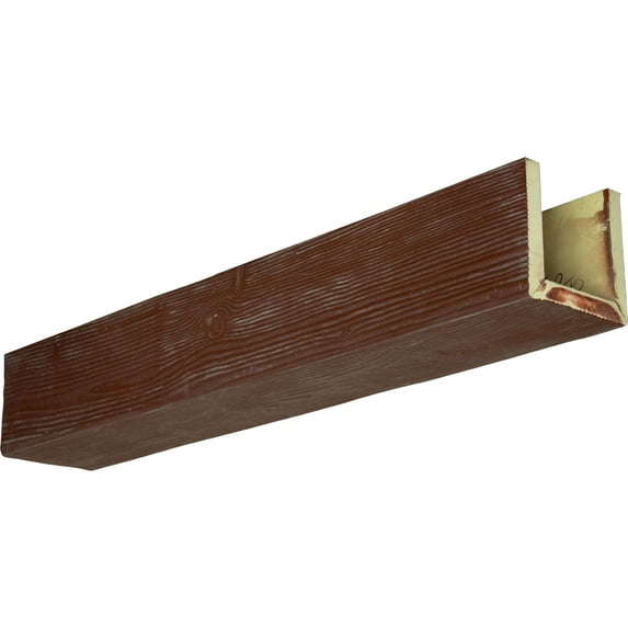 8"W x 4"H x 24'L 3-Sided (U-beam) Sandblasted Endurathane Faux Wood Ceiling Beam, Aged Pecan