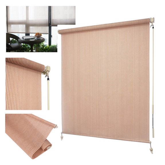 Httmt 8' x 8' Crank Operated Beige Solid Print Roller Sun Shade, Fade Resistant Stain Resistant