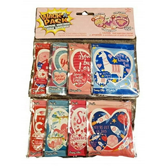 8 Wack-A-Pack Valentine's Day Balloons - Smack to Inflate - Surprise Greeting