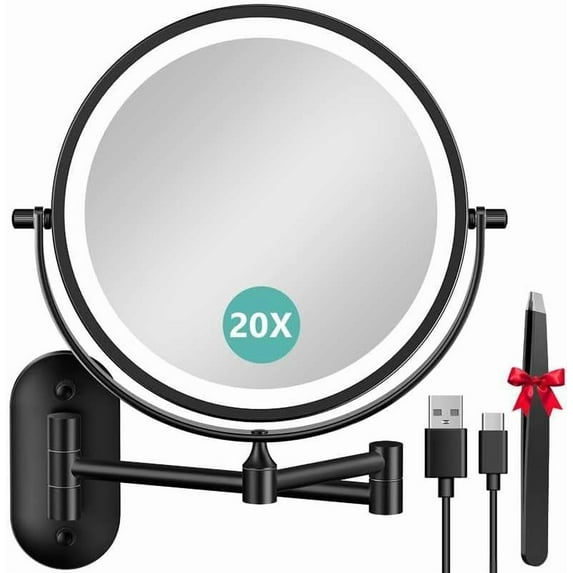 8'' Wall Mounted Lighted Makeup Mirror, 3200mAh Rechargeable Double ...