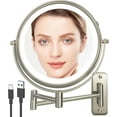 8" Wall Mounted Lighted Makeup Mirror,Rechargeable Double Sided 1X/10X