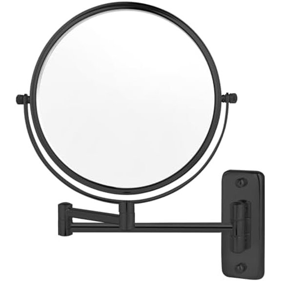 8 Wall Mounted Makeup Mirror with10X Magnification, Double Sided Shaving Mirror Wall Mount for Bathroom, 360 Swivel Extendable Vanity Mirror with Adjustable Arm for Daily Use, Matte BlackNo Light