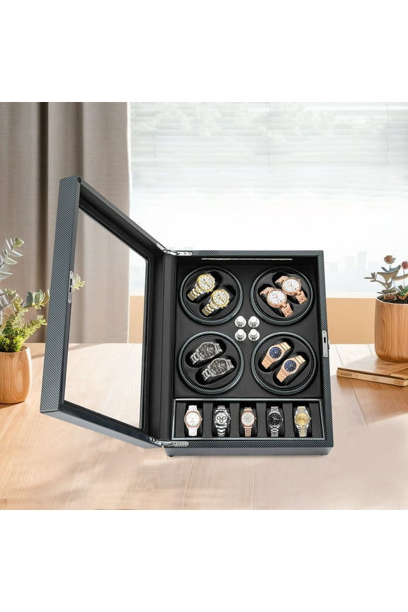 Automatic Rotation 8+5 LED Light Watch Winder Box Watch Display Storage Case With Lock