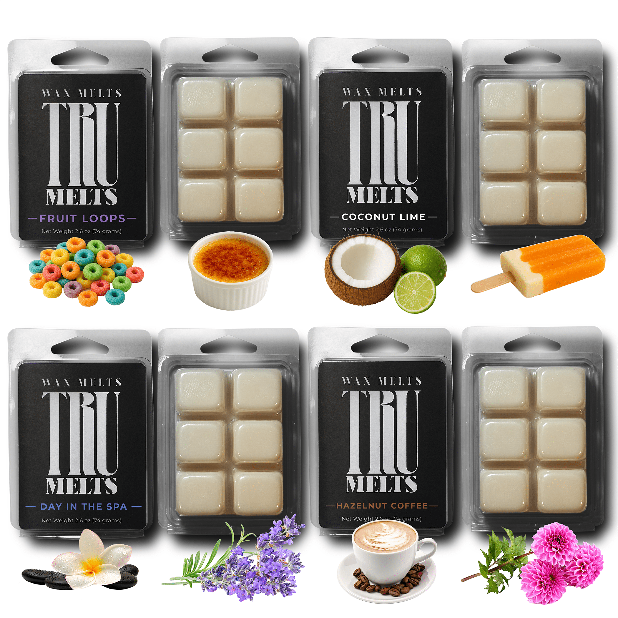 8 Wax Melt Variety Pack – 8 Highly Scented 2.6 oz Bars Bundle Kit – Coconut Lime, Creme Brulee, Spa Day, English Garden, Fruit Loops, Hazelnut Coffee, Lavender, Orange Creamsicle