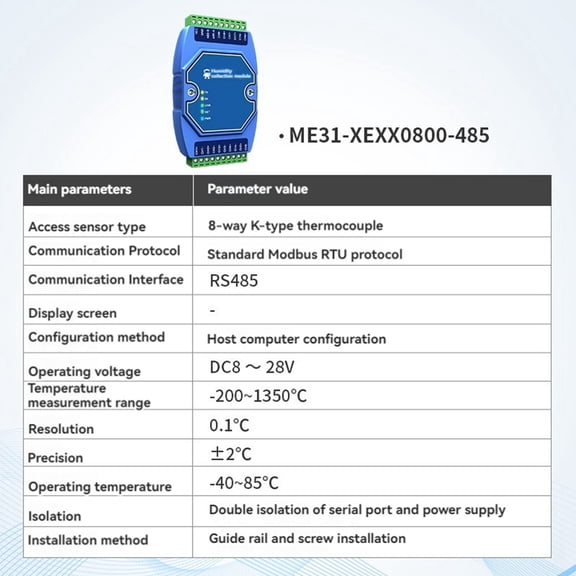 8 Way Temperature Acquisition Module Modbus RS485 PT100 RTD Gateway Watchdog DNS Industrial