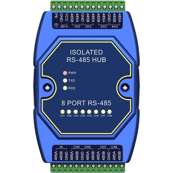 8 Ways RS485 Repeater Industrial Grade E810-R18 Power Signal Isolation ESD Protection DC 9-40V Rail Mounting High Speed