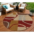 thumbnail image 1 of HomeRoots 612601 8 ft. Wheat & Burgundy Round Geometric Washable Indoor & Outdoor Area Rug, 1 of 5