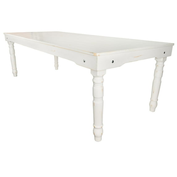 96" x 40" (8 Foot) White Distressed Rectangle Thin Fluted Leg Wood Farm Table by Chivari