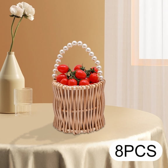 8* Wicker Flower Baskets Functional Wedding Decor Barrel Shape with Pearl Handle