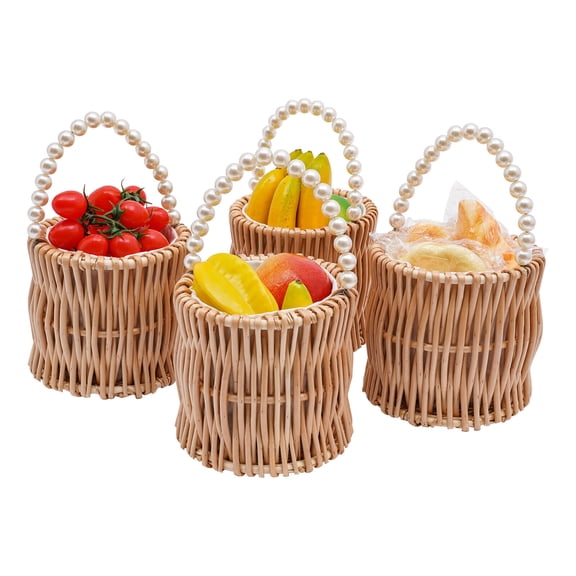 8* Wicker Flower Baskets Wedding Decor Functional Barrel Shape with Pearl Handle