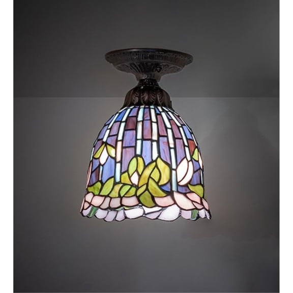 8" Wide Tiffany Flowering Lotus Flushmount