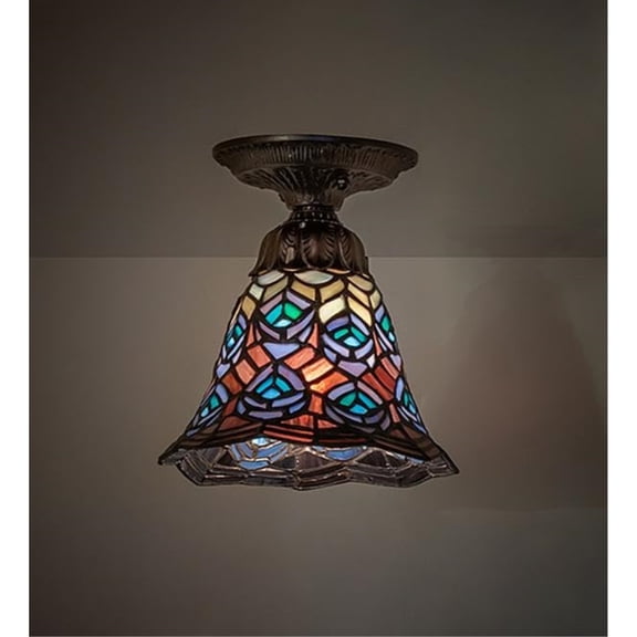8" Wide Tiffany Peacock Feather Flushmount