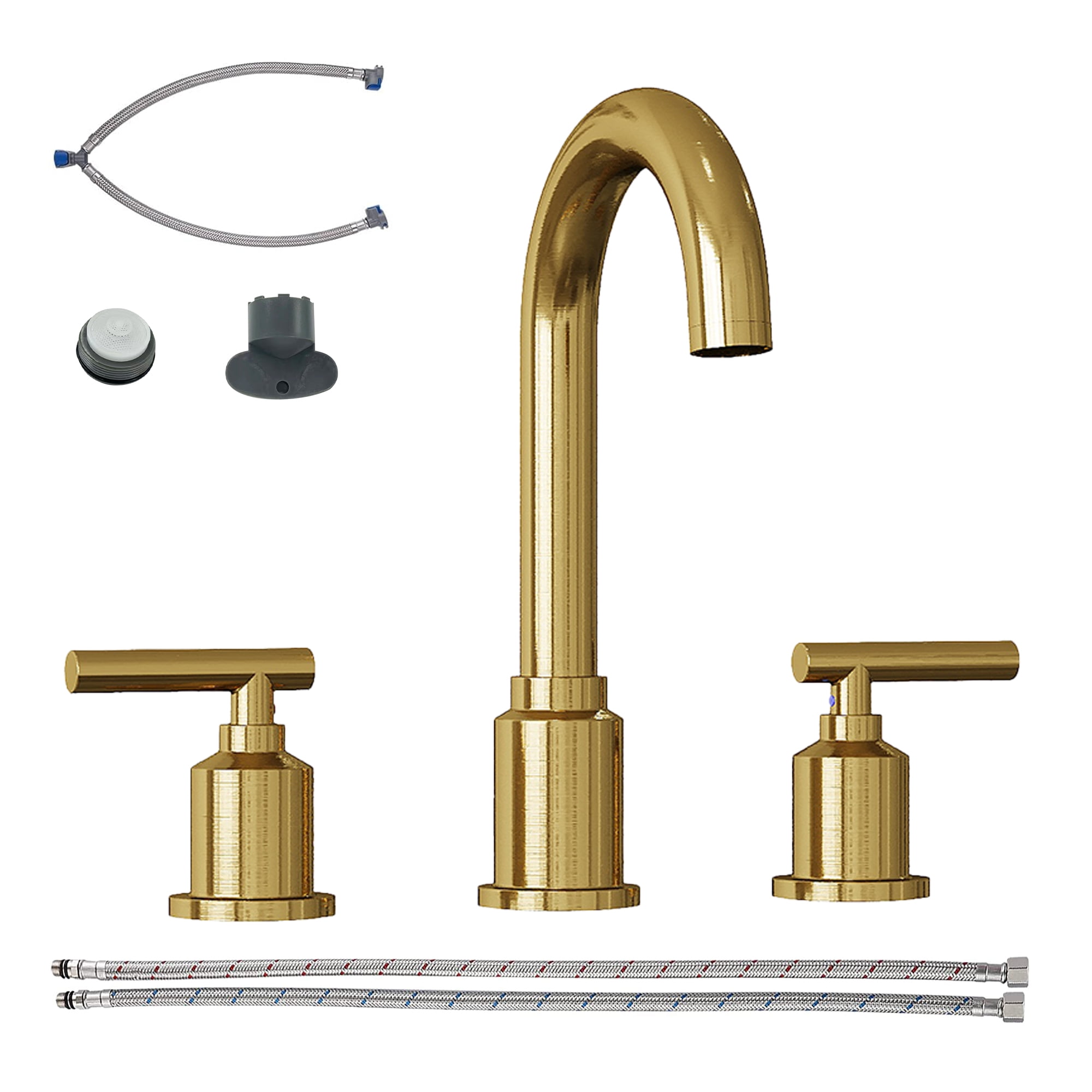 8" Widespread Bathroom Faucet - Brushed Nickel, Includes Pop-up Drain, gold