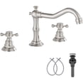 thumbnail image 1 of 8" Widespread Brushed Nickel Bathroom Faucet Sink Basin 3 Hole 2 Cross Handle with Drain, 1 of 10